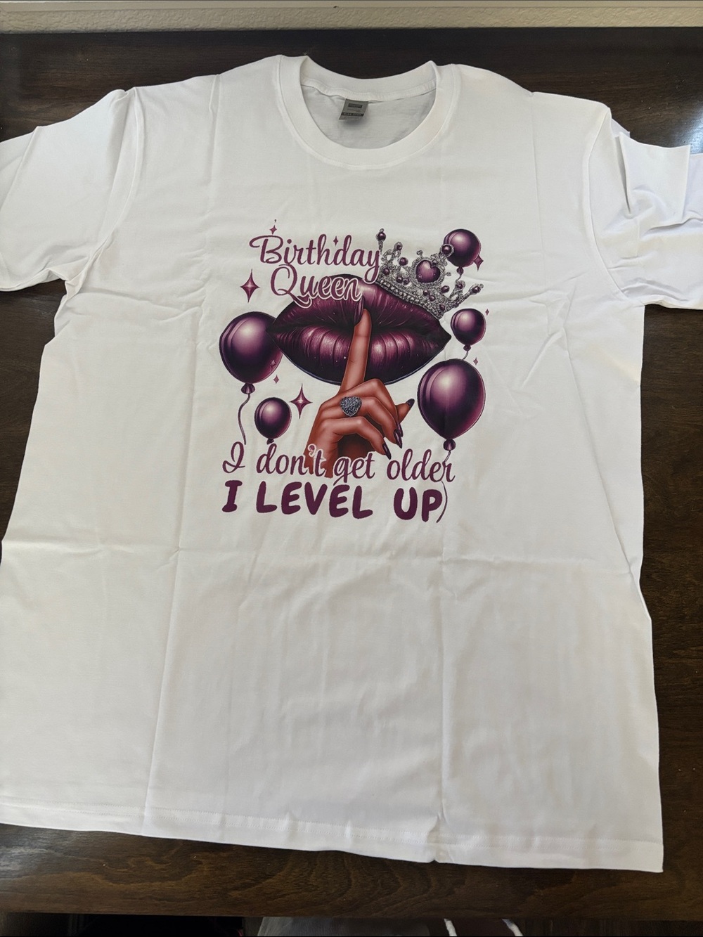 Birthday Queen Graphic Tee - White with Purple Print